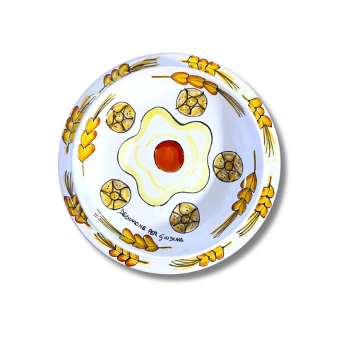 Sicilian handmade plate Plate De Simone pottery for Giusina Bread in the Egg Sicilian handmade plate Plate De Simone pottery for Giusina Bread in the Egg